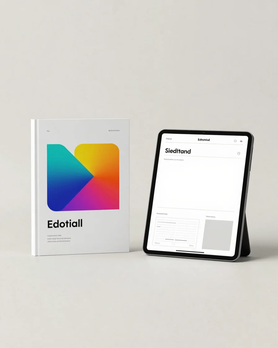 Editorial product photography of polished digital product mockups
